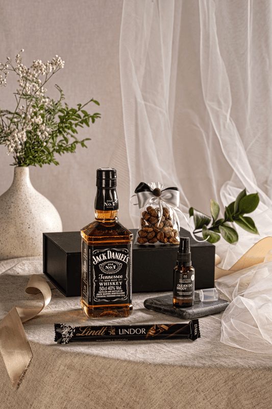 Luksusowy Zestaw Męski: Jack Daniel's, Olejek do Brody, Słodkości – Prezent dla Niego