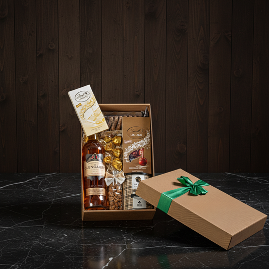 Ekskluzywny Kosz Prezentowy z Whisky Glengarry i Kawą Hardy – Elegancki Upominek