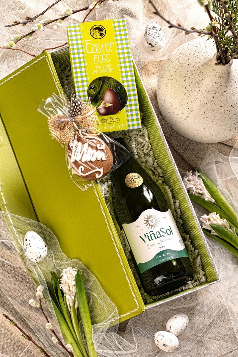 Wielkanocny Zestaw Prezentowy z Winem Vina Sol i Pralinami – Elegancki Upominek Firmowy