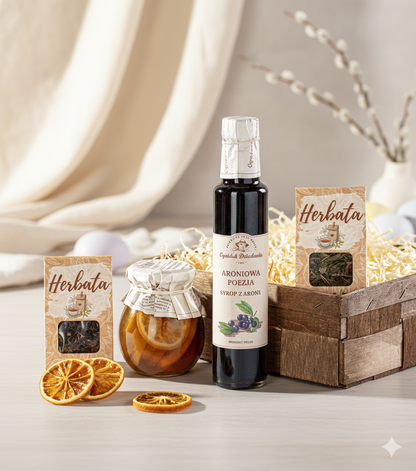Elegancki Kosz Prezentowy z Herbatami, Aronią i Cytrynkami – Idealny Upominek