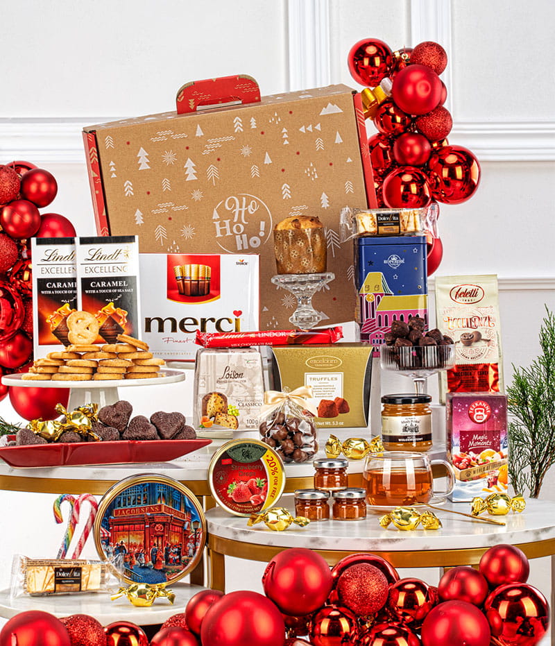 Luksusowy Zestaw Prezentowy dla Zespołu z Czekoladami, Truflami i Piernikami – Świąteczny Upominek