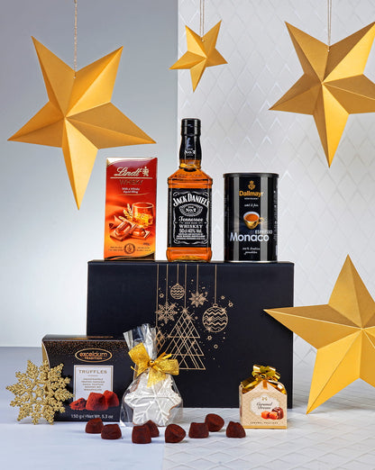Luksusowy Zestaw Prezentowy z Jack Daniel’s, Kawą Dallmayr i Czekoladą – Elegancki Upominek Świąteczny