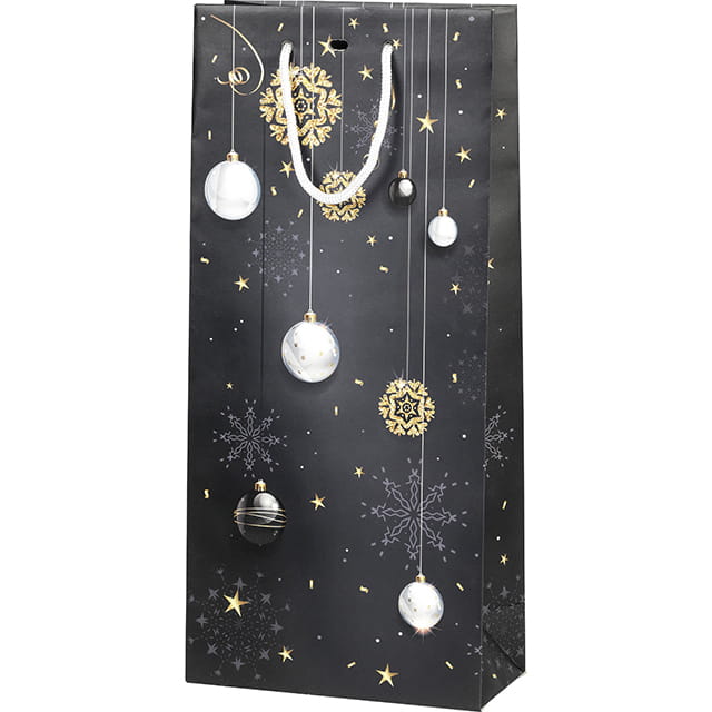 Torebka na 2 butelki czarne bombki SB235-2B