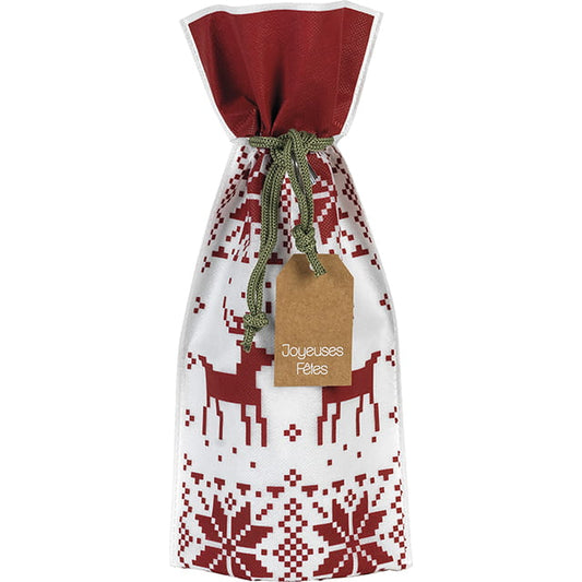 Worek na wino biało/czer renifery SC040-1B