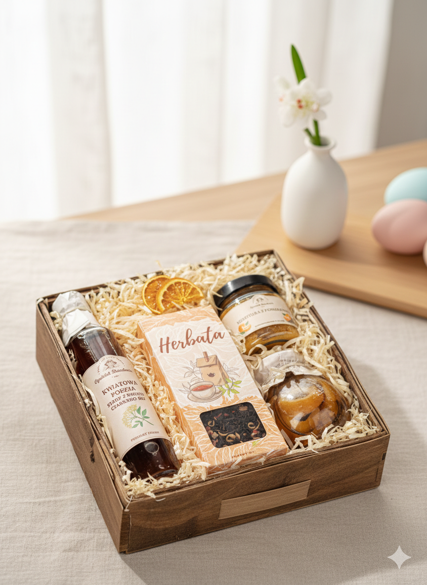 Wykwintny Kosz Prezentowy z Syropem Bzu i Cytrynkami Cynamonowymi – Na Luksusowy Upominek