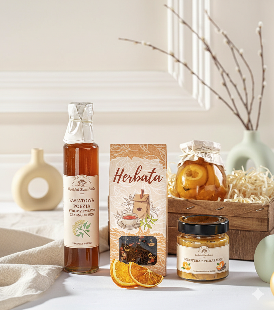 Wykwintny Kosz Prezentowy z Syropem Bzu i Cytrynkami Cynamonowymi – Na Luksusowy Upominek