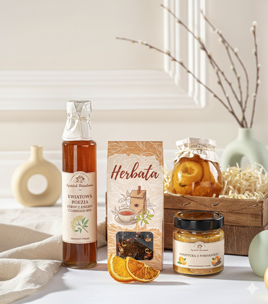 Wykwintny Kosz Prezentowy z Syropem Bzu i Cytrynkami Cynamonowymi – Na Luksusowy Upominek