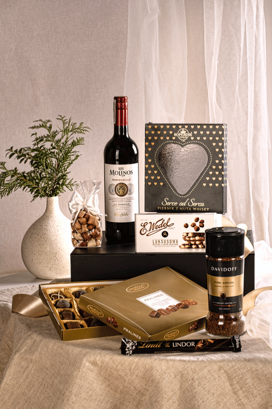 Zestaw Delikatesowy Premium: Wino Tempranillo, Praliny – Chwile Relaksu