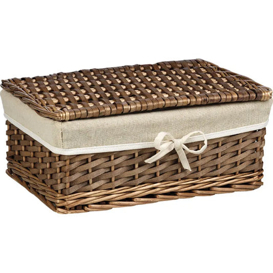 Eleganckie Pudełko Prezentowe z Wikliny i Drewna z Wieczkiem – Naturalny Kosz 36x26x15 cm